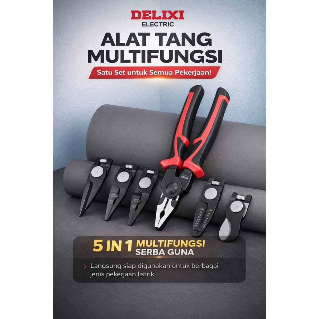 DELIXI Tang 5 in 1 Tang Kawat Tang Jepit Tang Lancip Tang Potong Tang Aksesoris Tang Kombinasi - LHS