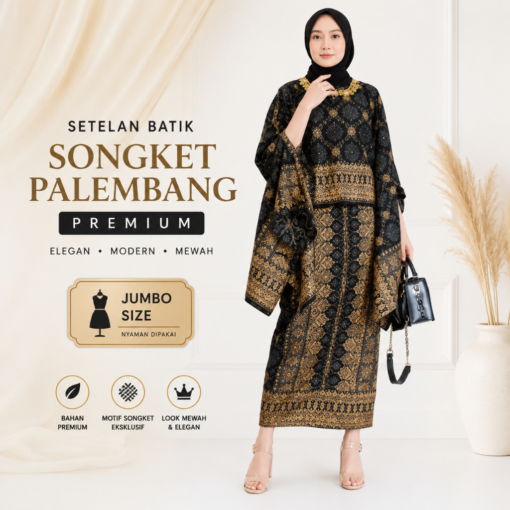 Setelan Batik Songket Palembang Wanita Premium Jumbo Baju Pesta