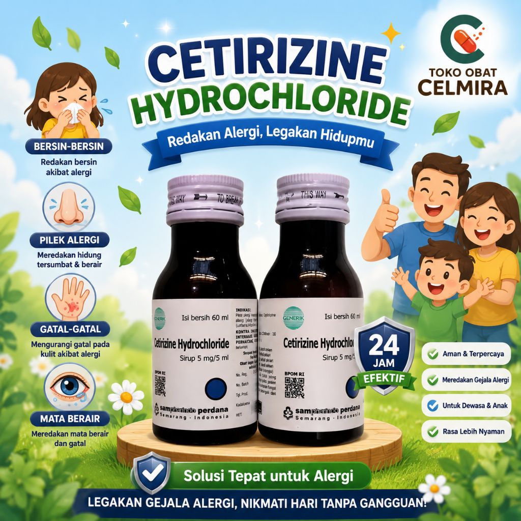 Cetirizine Sirup 60ml Generik - Obat Alergi Anak, Gatal-Gatal & Bersin (HCL 5mg)
