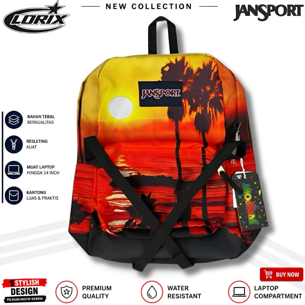 [REALPICT] - TAS JANSPORT SUNSET BACKPACK SCHOOL BAGS TROPICAL BEACH - TAS RANSEL JANSPORT SUNSET FU