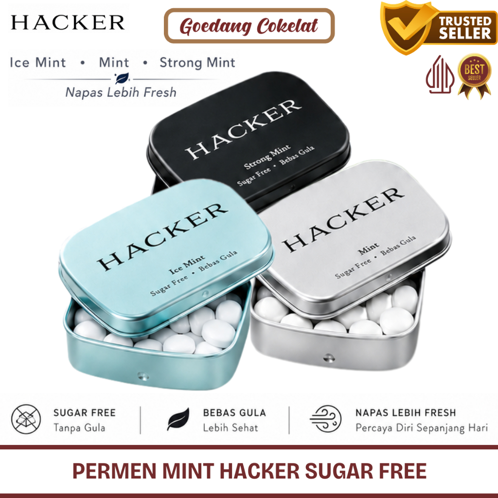 Hacker Permen Mint Sugar Free Kaleng Praktis untuk Napas Segar Bebas Gula 16g