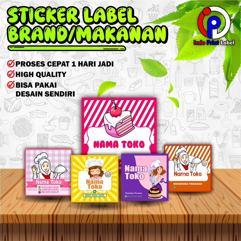 Stiker Label Makanan / Logo Bentuk Kotak / Stiker Label / Logo Usaha / Sudah Cutting