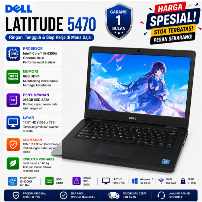 Laptop DELL E5470/E5430 Core i5/i7 Gen 6  - Layar 14 Inch Mulus dan Murah & Tas/Mouse Bekas Second L
