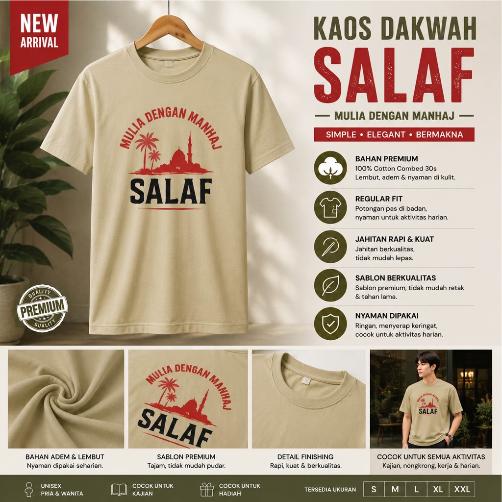 Kaos Dakwah Islami "Mulia dengan Manhaj Salaf" | Baju Muslim Pria Keren Anti Mainstream