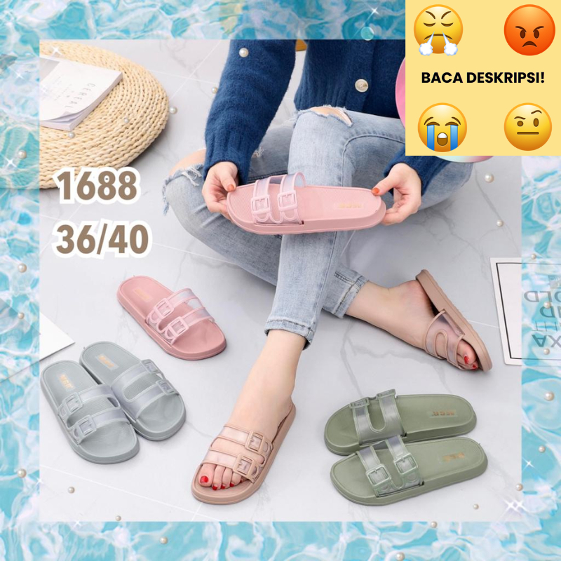 [SUPER BEST SELLER] Sandal Selop Jelly Willona three brothers Wanita Korea Ban 2 Gesper Transparant 