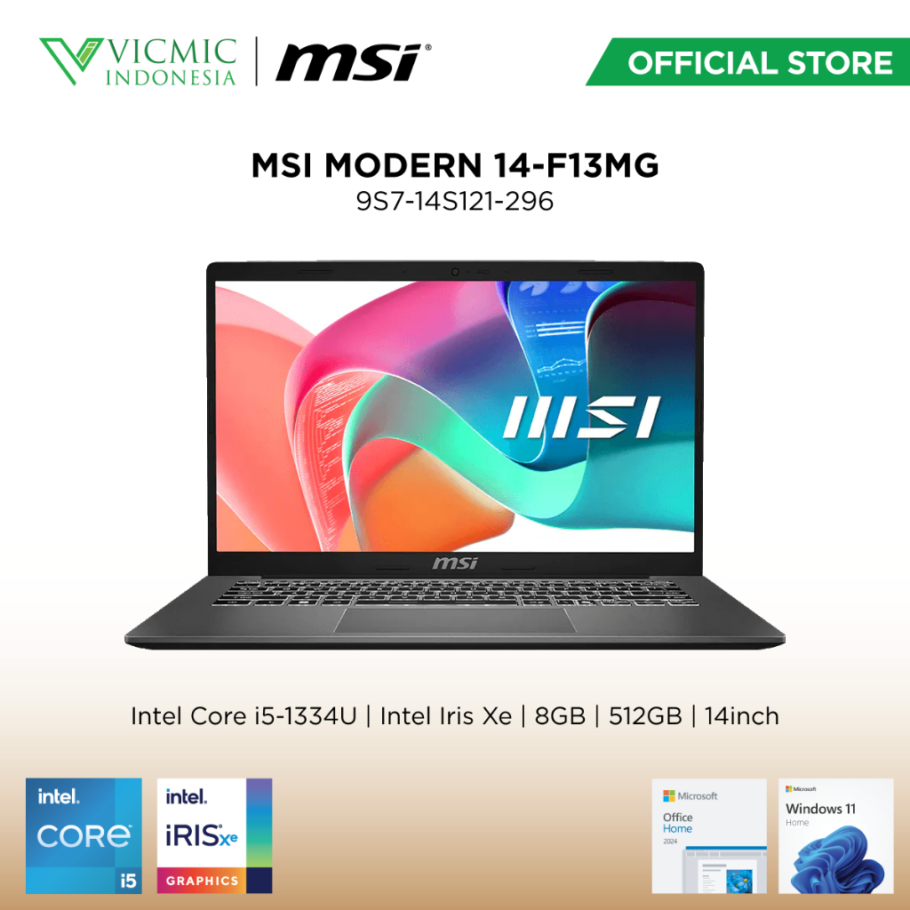 MSI Modern 14-F13MG-296ID - Platinum Grey [Intel Core i5-1334U /Intel Iris Xe /8GB /512GB /14inch /W