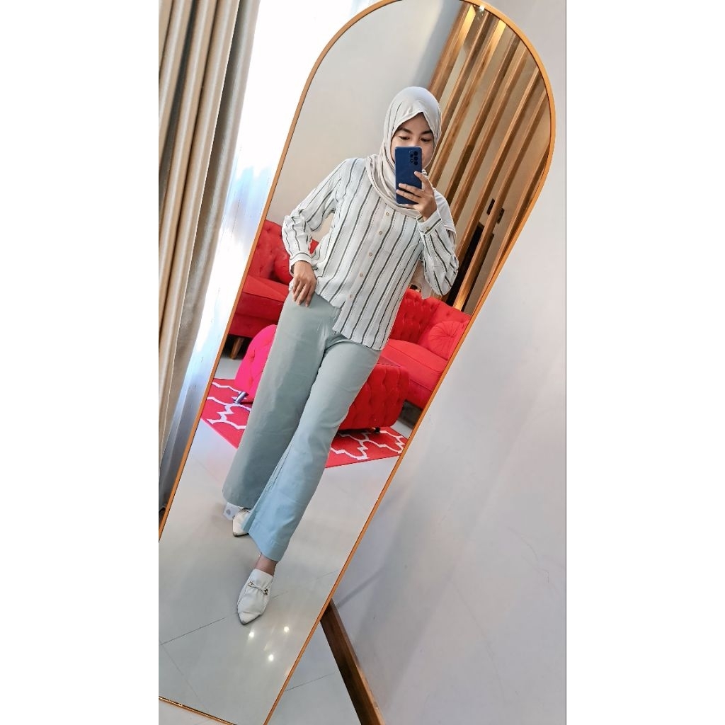 MIX AND MATCH NEW ARRIVALS RILLEY KEMEJA MIX JINLING KULOT WARNA SAGE GREEN YG PASTEL BUAT OOTD-MU M