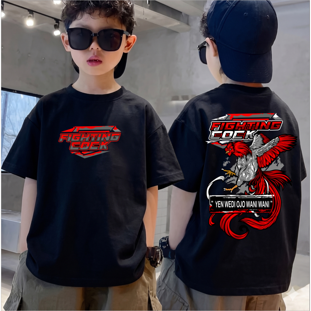 Kaos Distro Anak FIGHTING COCK YEN WANI OJO WEDI-WEDI T-Shirt Anak Laki-Laki & Perempuan Cotton Comb