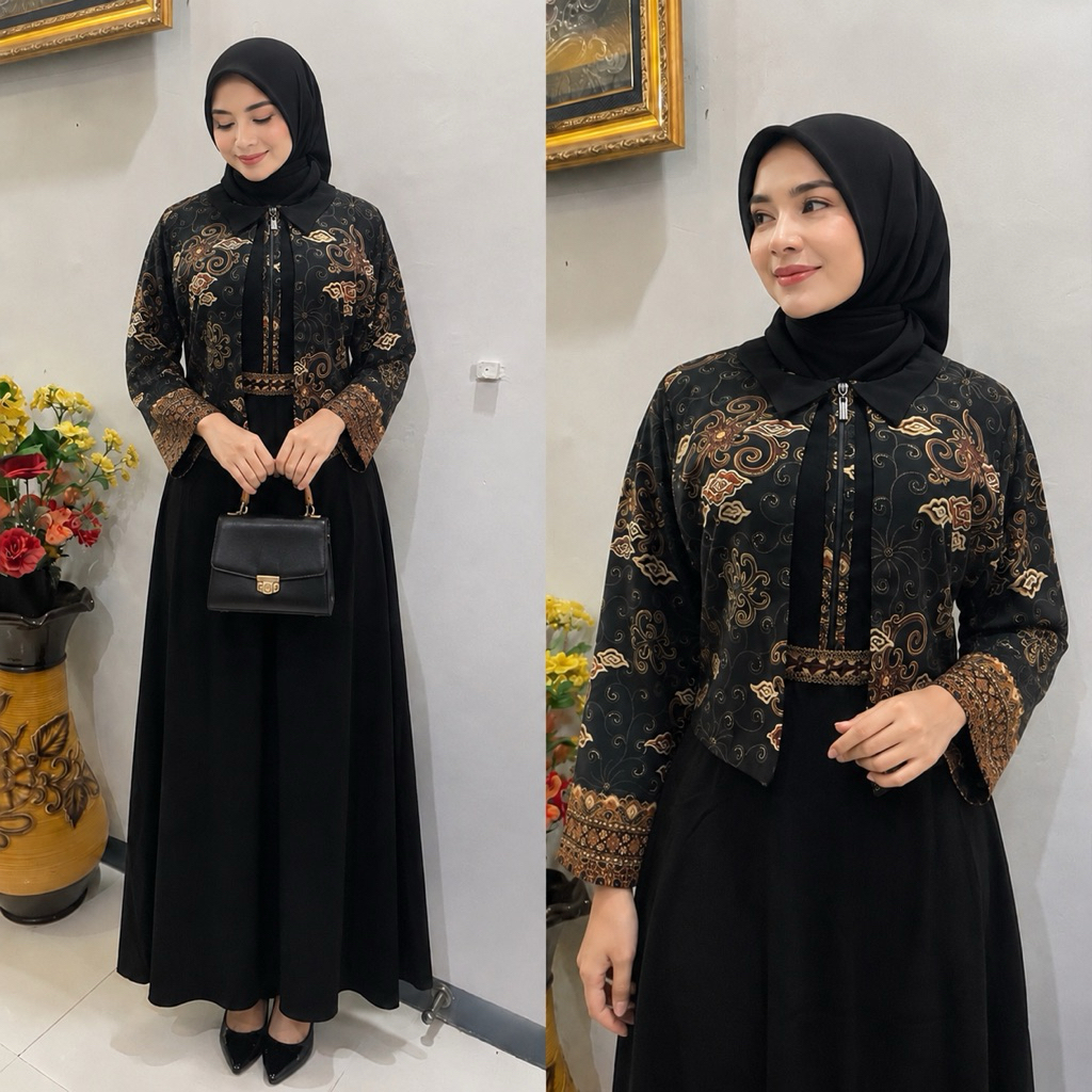 GAMIS BATIK ROMPI || Gamis Batik Blezer Legenda Mas Original Busui Friendly / Motif Megamendung / Bo