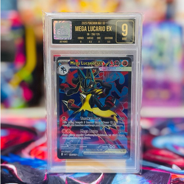 Kartu Pokemon tcg Original Mega Lucario EX SR Indo Slab Grade 9 EGS