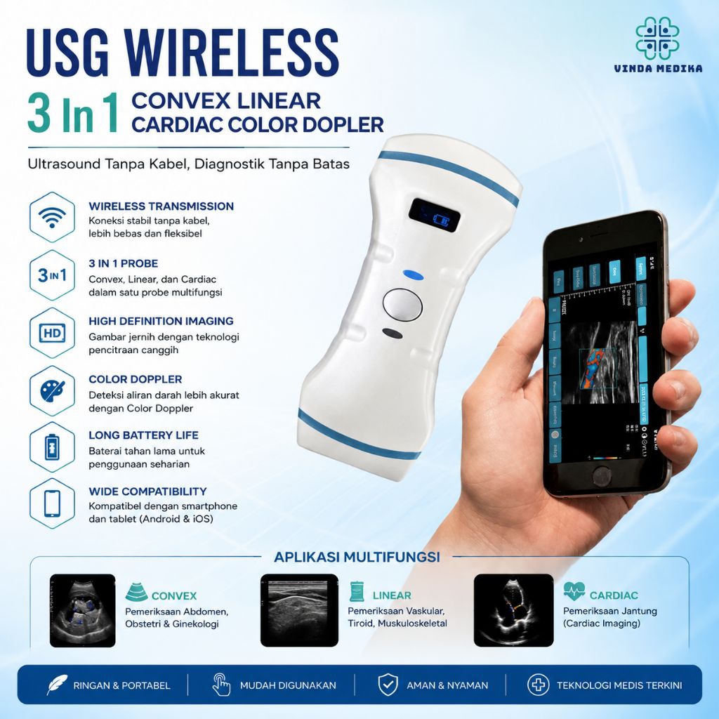 USG Wireless 3in1 EGRETMETD MT10P  Convex Linear Cardiac Color Doppler Portable Ultrasound Probe And