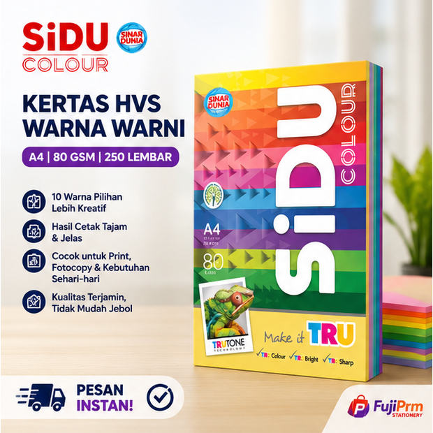 SIDU Colour Rainbow A4 80gsm 250 Lembar | Kertas HVS Warna Warni Print Fotocopy Origami
