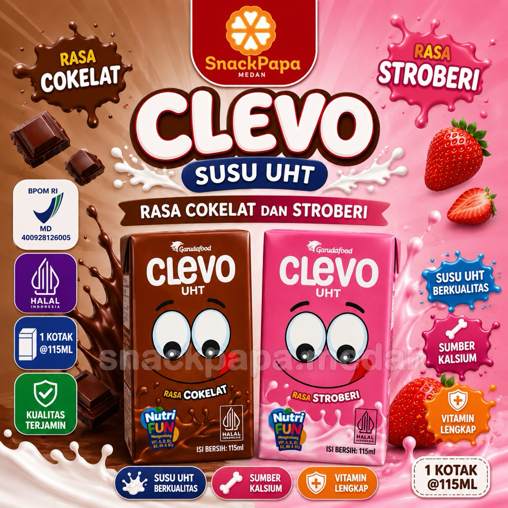 CLEVO SUSU UHT 115ML | CLEVO RASA COKELAT | CLEVO RASA STROBERI 115ML | CLEVO GARUDA FOOD | SUSU UHT
