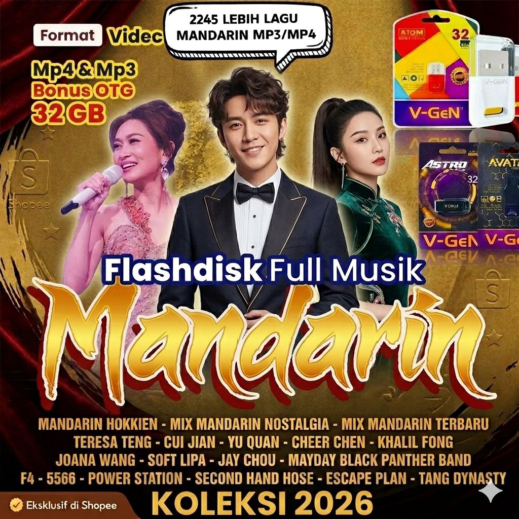FLASHDISK FULL LAGU MANDARIN 32GB 2240+ LEBIH LAGU MP3/MP4 AUDIO/VIDEO