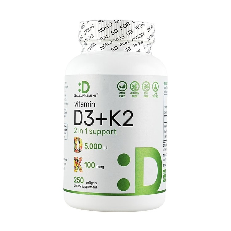 Deal Supplement Vitamin D 3 K 2 5000 IU 100 mcg D3 K2 5000IU 100mcg 250 softgels