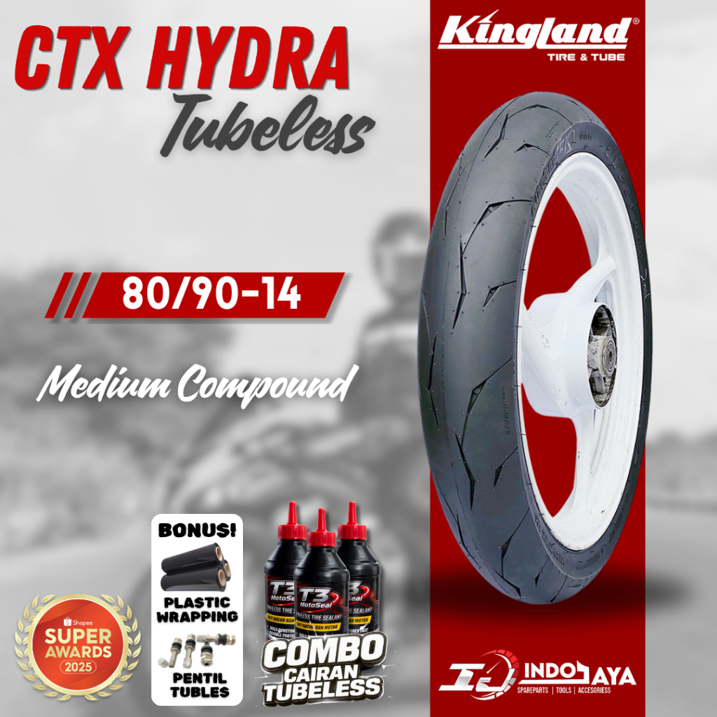 [BONUS PENTIL] BAN TUBELESS KINGLAND AXCERO CTX HYDRA ( 80/90-14 ) BAN LUAR DEPAN BELAKANG TUBLES / 