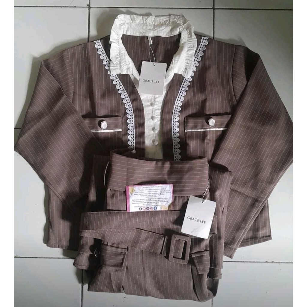 Preloved one set salur moana brown, blazer & rok skirt a line