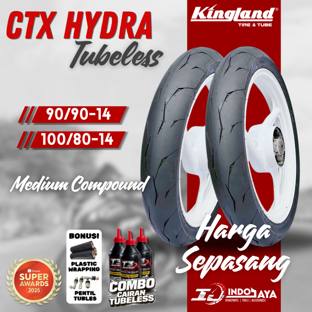 [HARGA SEPASANG] BAN TUBELESS KINGLAND AXCERO CTX HYDRA ( 90/90-14 & 100/80-14 ) BAN LUAR DEPAN BELA