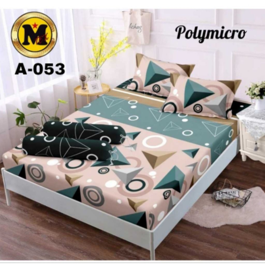 Sprei Geometri Premium katun halus sudah Isi Sarung Bantal 2 Sarung Guling 1