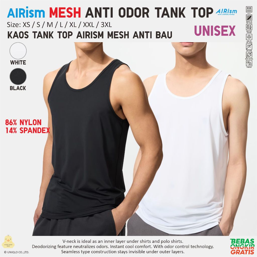 UNIQLO Airism Mesh Anti Odor Inner Tank Top Kaos Dalaman Anti Bau Baju Daleman Unisex Nilon Spandeks