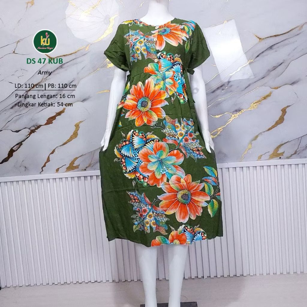 Dress Cantik Kencana Ungu Daster 47Kub Label biru Tali Pinggang Ld 110 cm / Pakaian Santai Piyama Ti