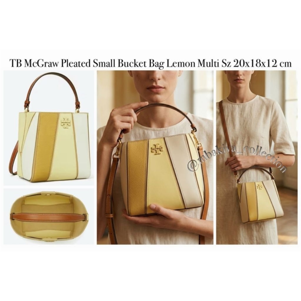 TB McGraw Pleated Small Bucket Bag Lemon Multi