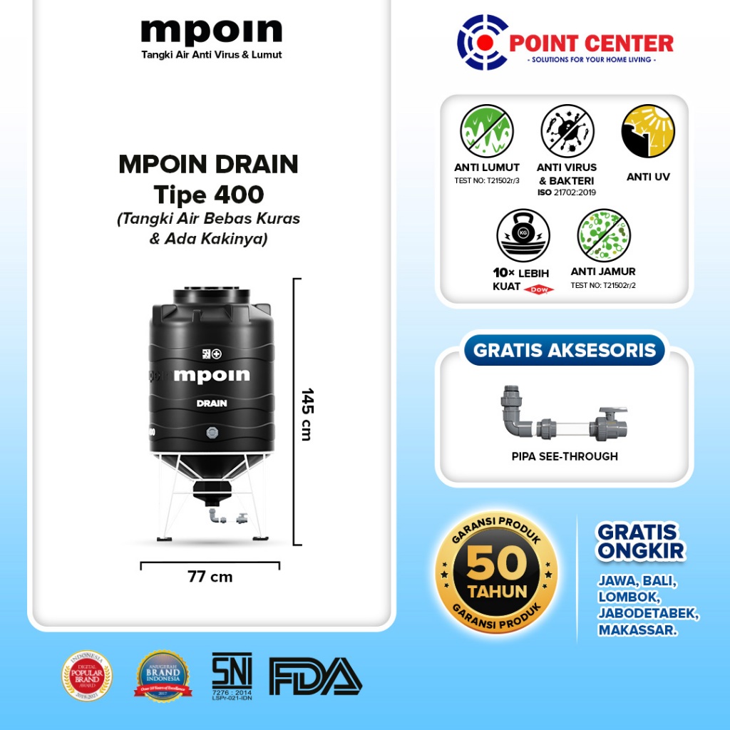 TERMURAH MPOIN TANGKI TANDON TOREN AIR 800L WAVE DRAIN - 800 DRAIN