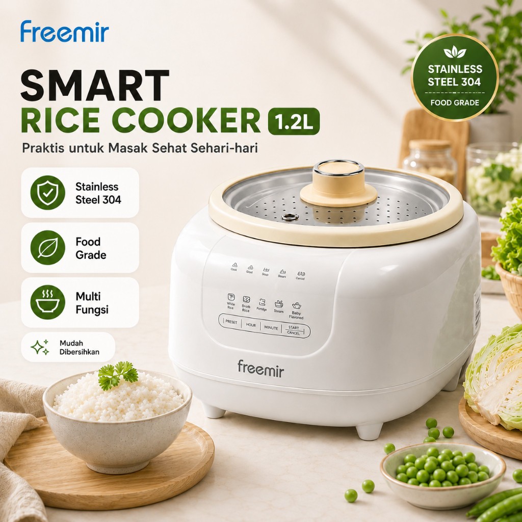 Official freemir Low Sugar 1.2L Digital – Rice Cooker Mini MPASI Bayi Multifungsi Rebus Kukus Nasi