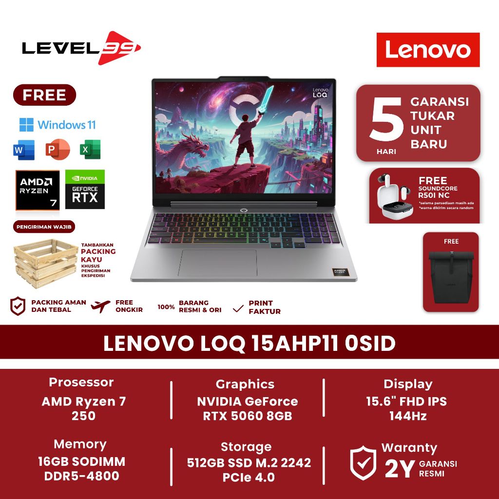 Lenovo LOQ 15AHP11 0SID AMD Ryzen 7 250 16GB 512GB SSD RTX 5060 15.3" Windows 11 OH+M365 - Notebook 