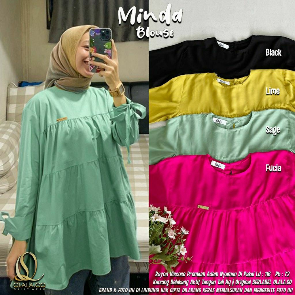 Sage aesthetic Myndaa blouse JUMBO LD 110-140 bahan katun viscose adem / olala