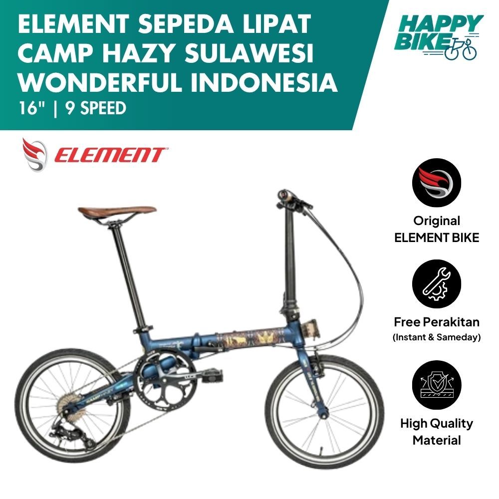 Element Sepeda Lipat Camp Edisi 9 Speed "16" Folding Hazy Sulawesi Wonderful Indonesia Edition