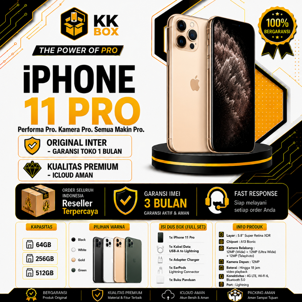 APPLE IPHONE  11 PRO  64GB 256GB SECOND FULLSET MULUS ORIGINAL GARANSI
