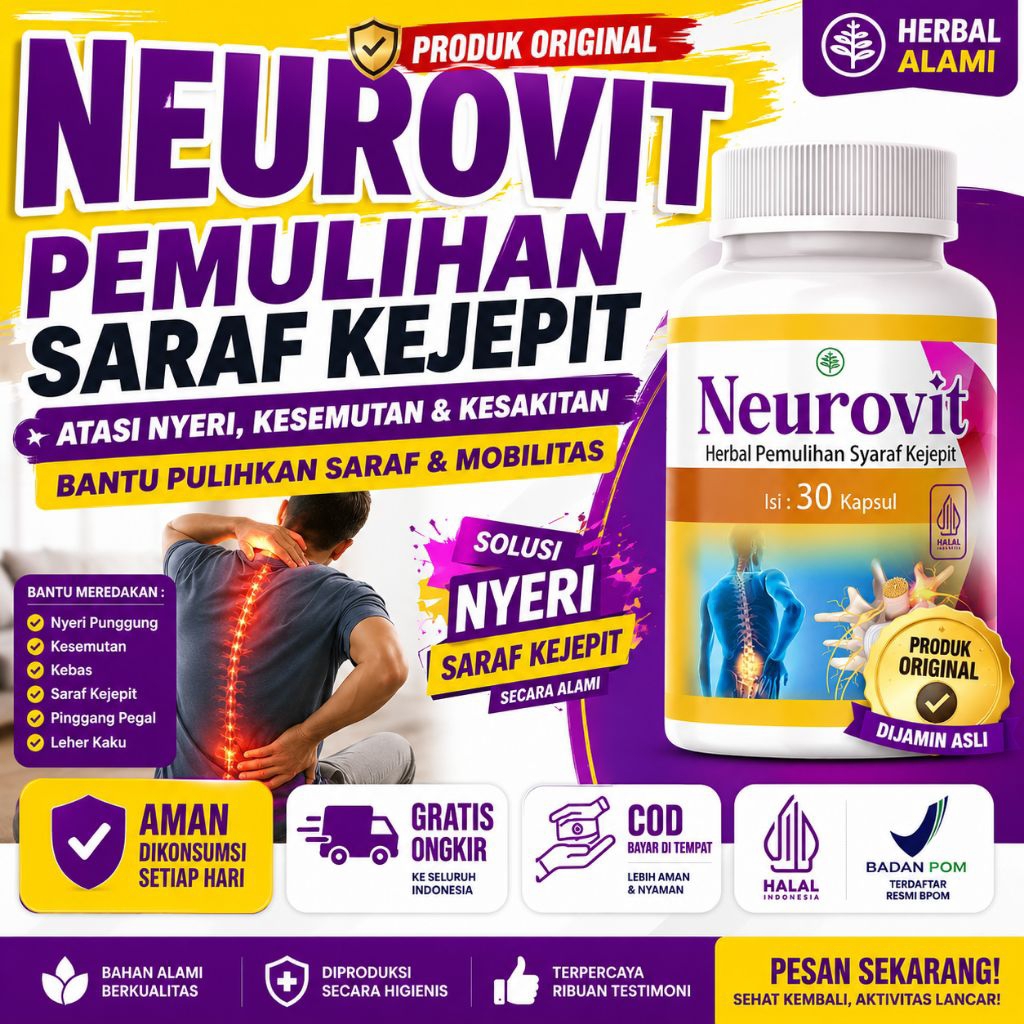 Neurovit Herbal Saraf Kejepit | Obat Herbal Nyeri Saraf Kesemutan Kebas Pegal Pinggang Leher