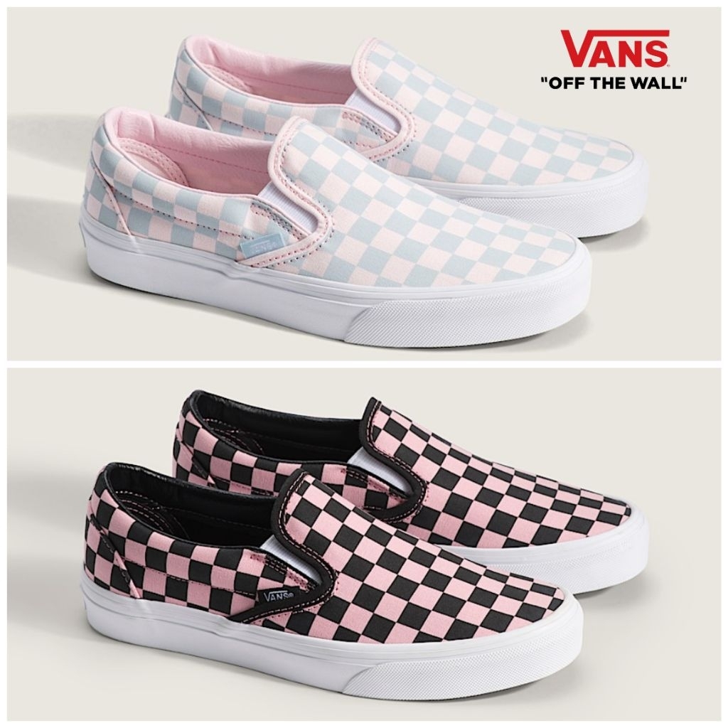 VANS SLIP ON CHECKERBOARD POP PASTEL PINK DAWN MIST & PINK BLACK ORIGINAL RESMI