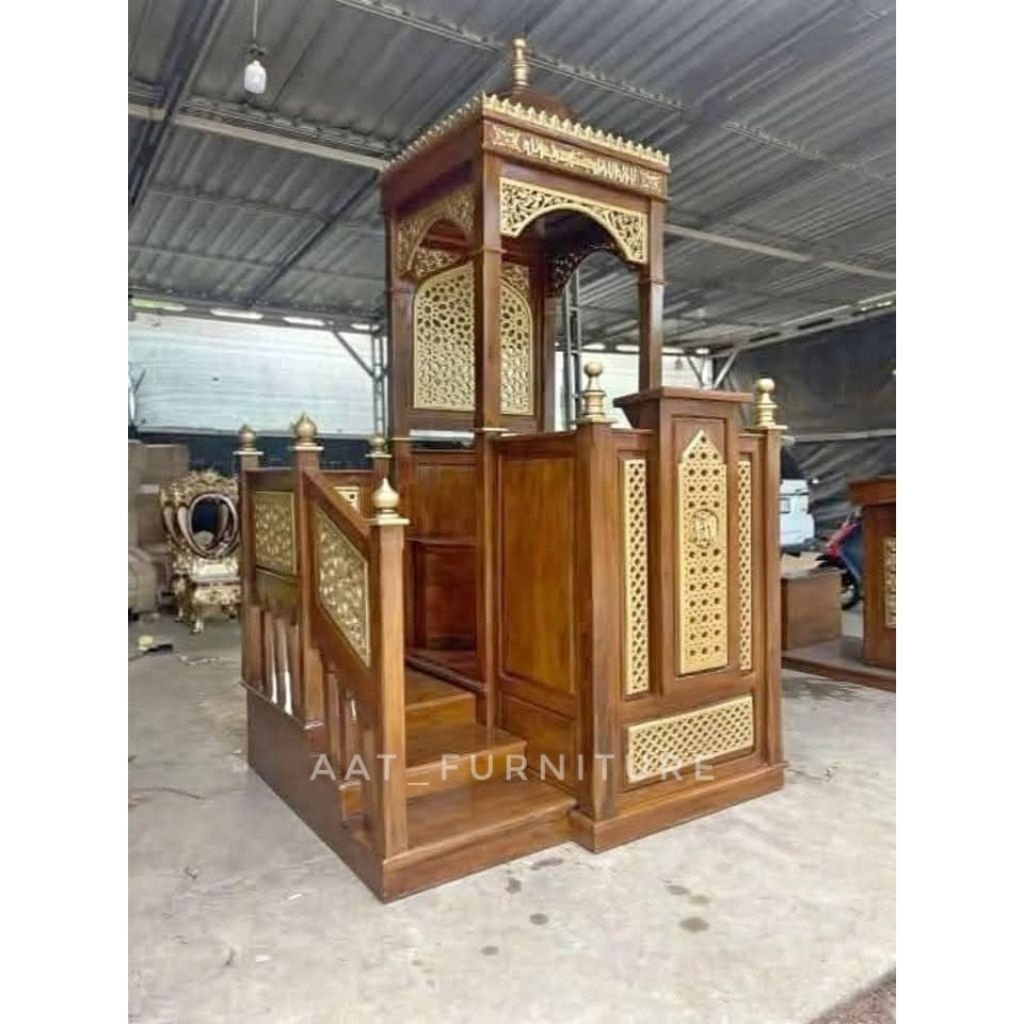 Mimbar Masjid Kubah JAJTI / Mimbar Masjid Tangga Samping / Mimbar Masjid Tangga JATI Modern FURNITUR