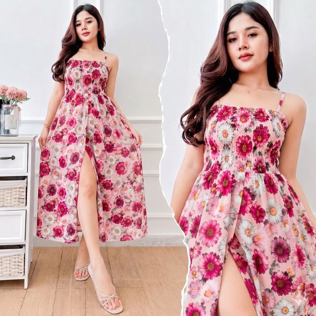 daster bali kerut dada tali panjang rok belah sandra