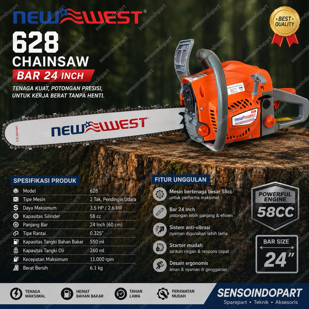 CHAINSAW / SENSO NEW WEST ORIGINAL 628 BAR 24 INCH