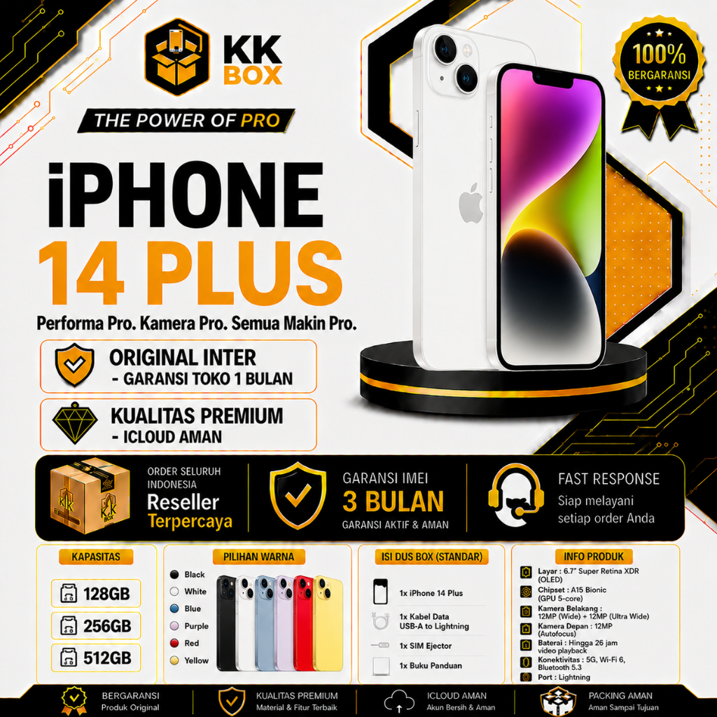 APPLE IPHONE 14 PLUS 128GB 256GB SECOND FULLSET MULUS ORIGINAL GARANSI