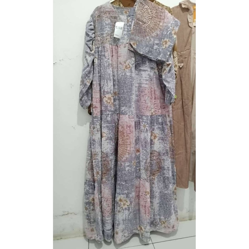 Setelan Gamis Kerudung Bunga