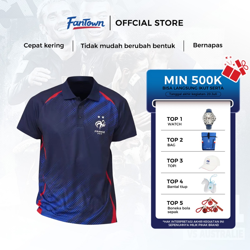 Football Official License - France World Cup Polo Shirt Kaos Polo Timnas Prancis Baju Training Biru 