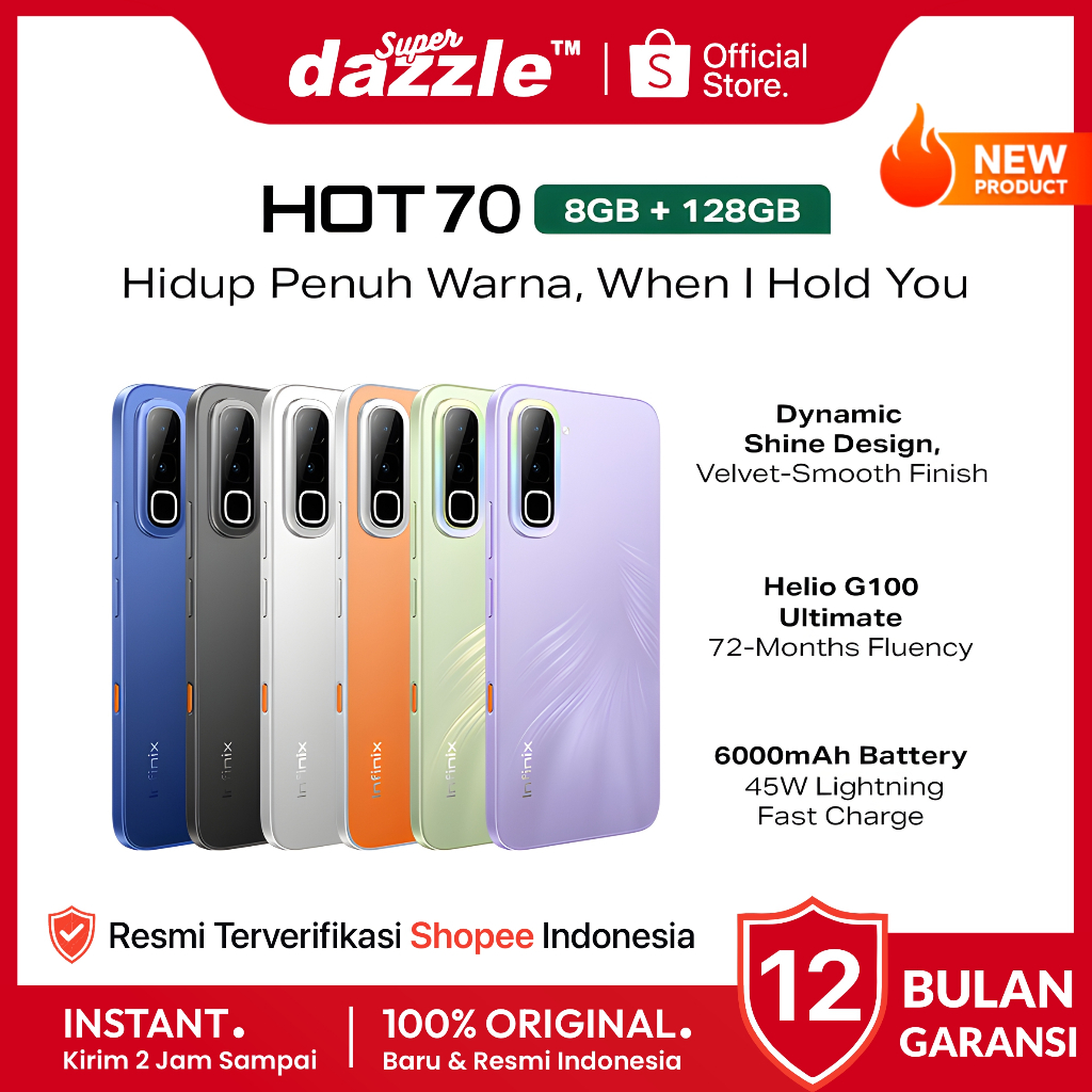 HP INFINIX Hot 70 8/128 6/256 6/128 GB Original Garansi Resmi Official Store Handphone Ori