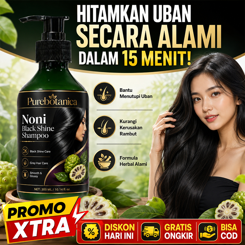 Shampo Herbal Penutup Uban 300ml Mengkudu Noni Cat Rambut Instan 15 Menit Pewarna Rambut Hitam Natur
