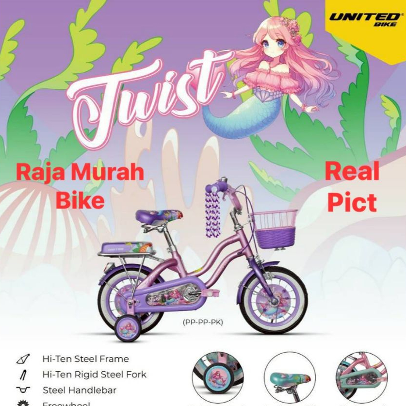 Sepeda Anak Perempuan Keranjang Mini 12 Inch United Twist Sepeda United Twist 12 Inch