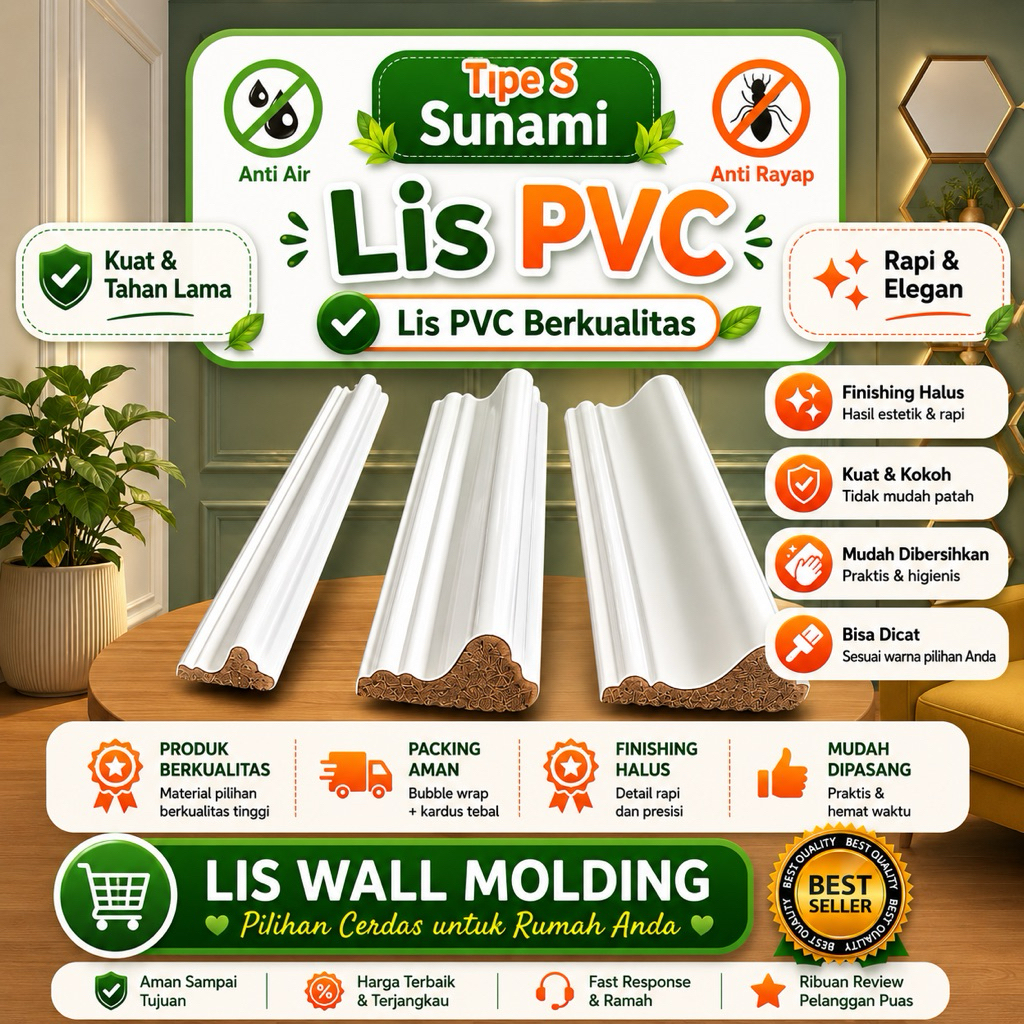 HOT Lis Profil PVC Dinding Per Meter Per Batang
