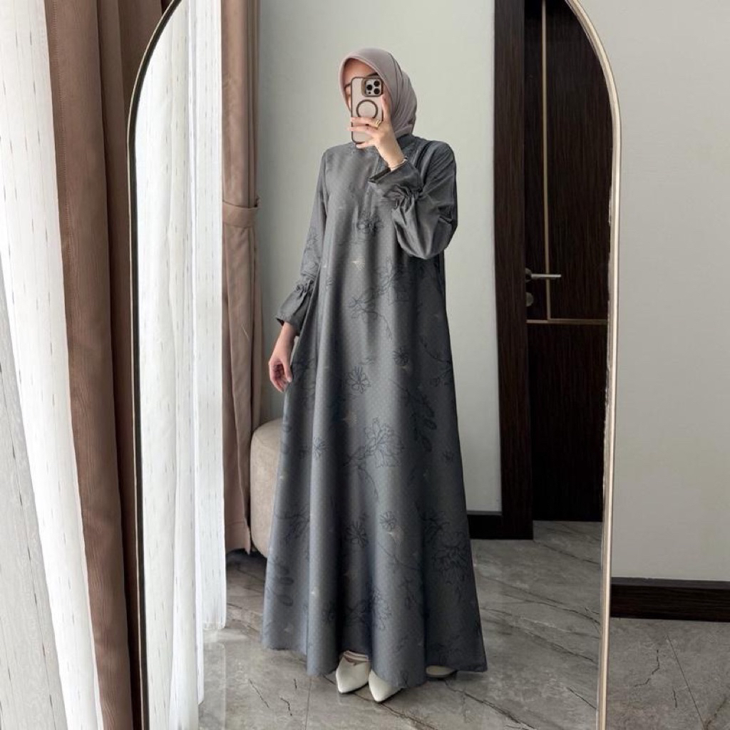 LAUDYA DRESS - Dress muslim wanita bahan julia silk motif terbaru