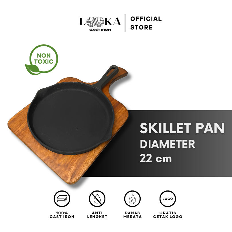 Looka Cast Iron Hot Plate Steak / Skillet Pan 22 cm