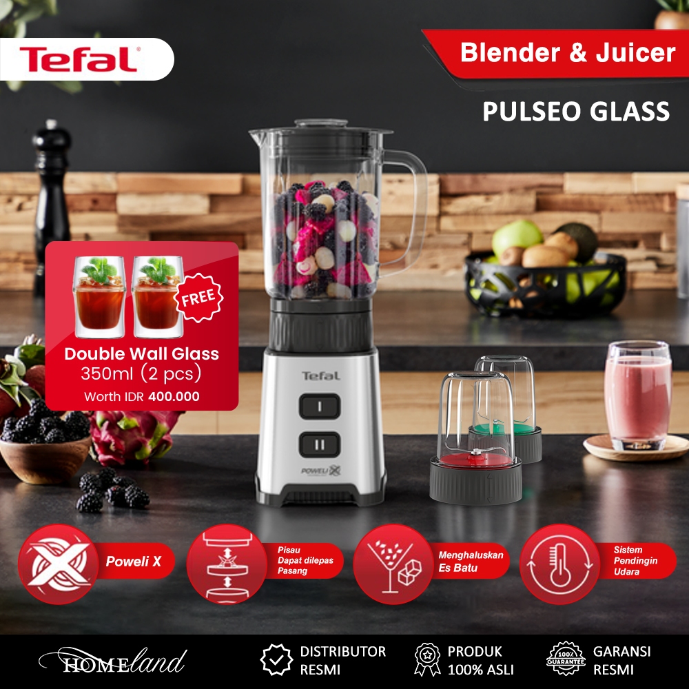 TEFAL Blender Pulseo Glass BL178D 400W Blender Kaca Mini Multifungsi Grinder & Chopper Ice Crush Smo