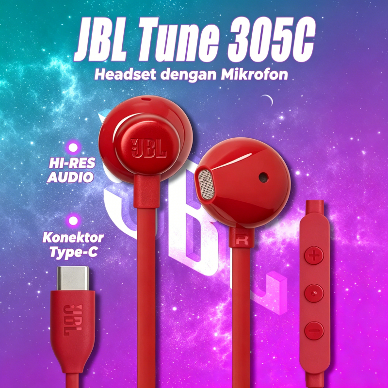 JBL Tune 305C Original Earphone Type C Super Bass Mic HD Stereo Android