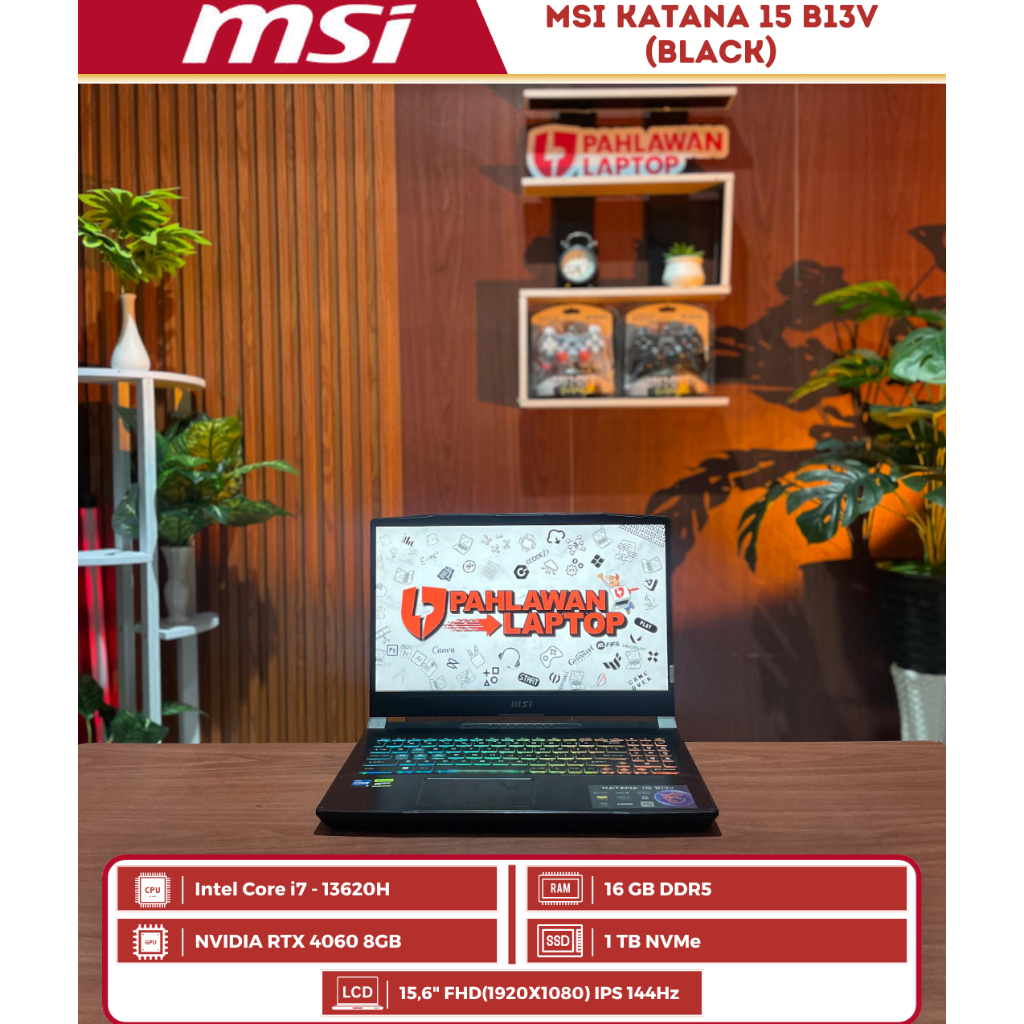 MSI Katana 15 B13V Intel Core i7-13th gen/16GB/1TB/RTX 4060 8GB/Layar 15"  144Hz