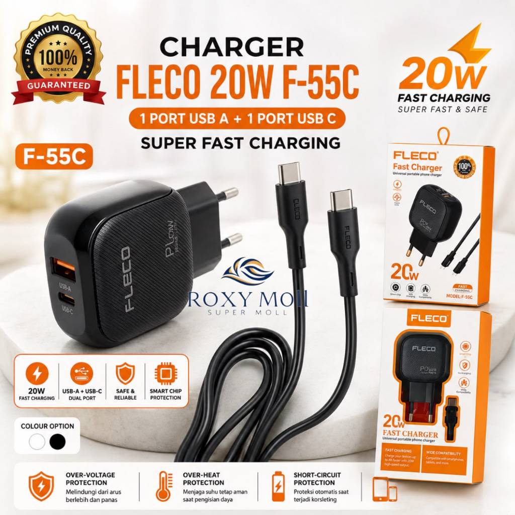 Fast Charger Fleco F55c Plus Kabel C To C Universal Portable Charger BY SMOLL